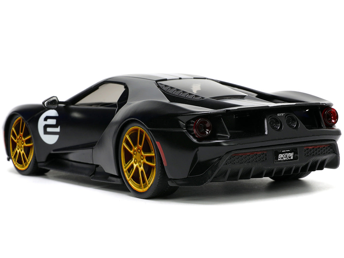 2017 Ford GT #2 Matt Black with Silver Stripes and Gold Wheels "Bigtime Muscle" Series 1/24 Diecast Model Car