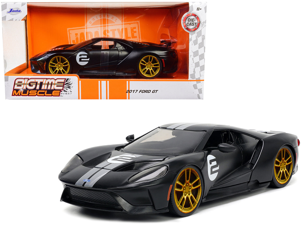 2017 Ford GT #2 Matt Black with Silver Stripes and Gold Wheels "Bigtime Muscle" Series 1/24 Diecast Model Car