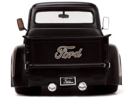 1956 Ford F-100 Pickup Truck Matt Black and Champagne with Flames with Extra Wheels "Just Trucks" Series 1/24 Diecast Model Car