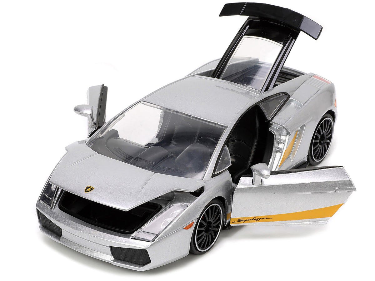 Lamborghini Gallardo Superleggera Silver Metallic with Yellow Stripes "Hyper-Spec" Series 1/24 Diecast Model Car
