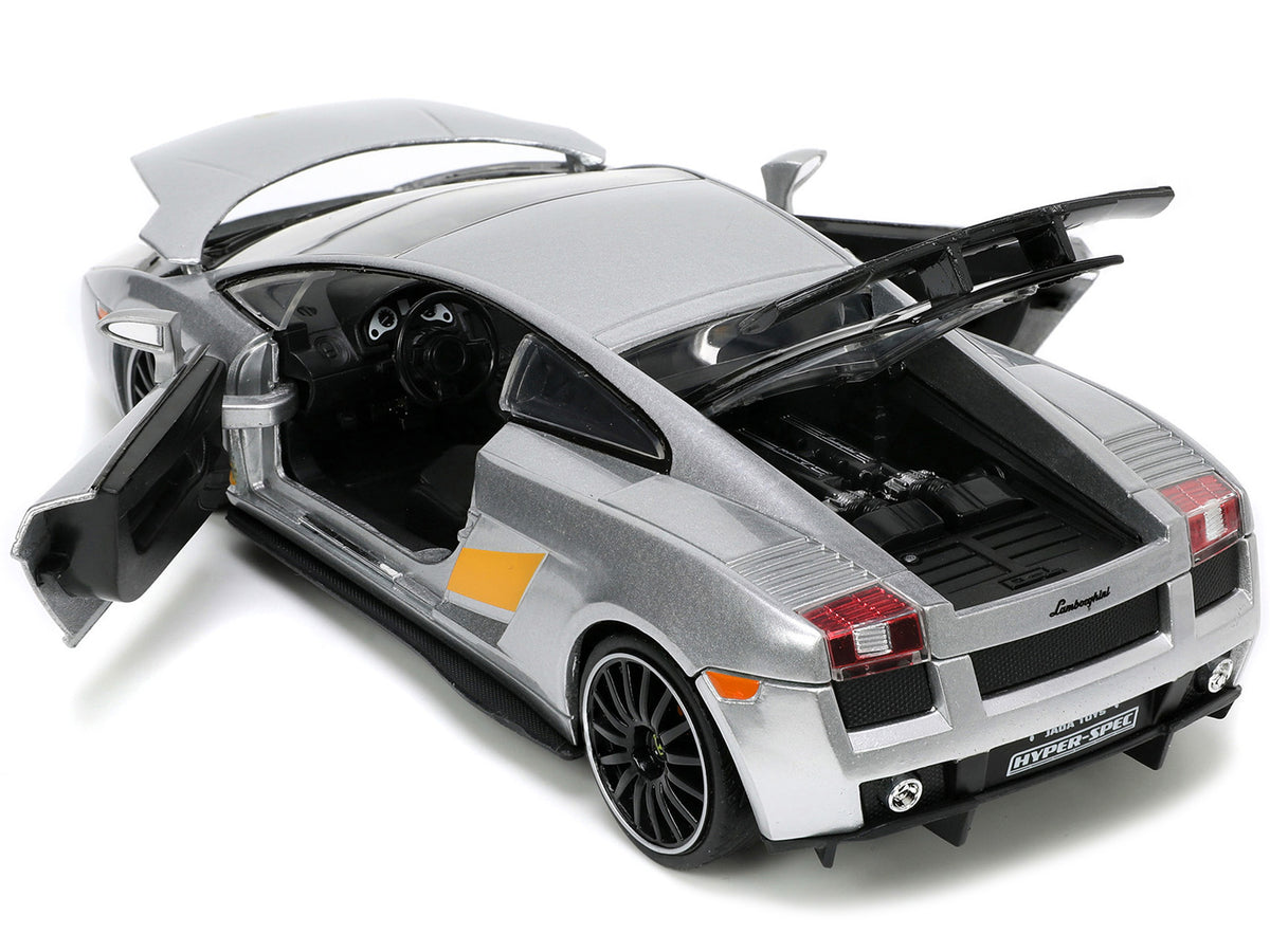 Lamborghini Gallardo Superleggera Silver Metallic with Yellow Stripes "Hyper-Spec" Series 1/24 Diecast Model Car