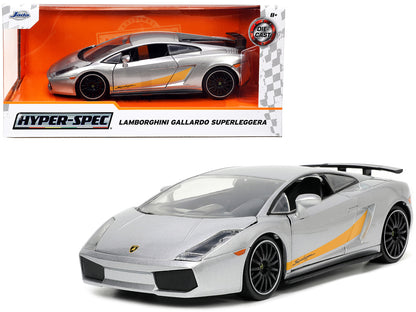 Lamborghini Gallardo Superleggera Silver Metallic with Yellow Stripes "Hyper-Spec" Series 1/24 Diecast Model Car