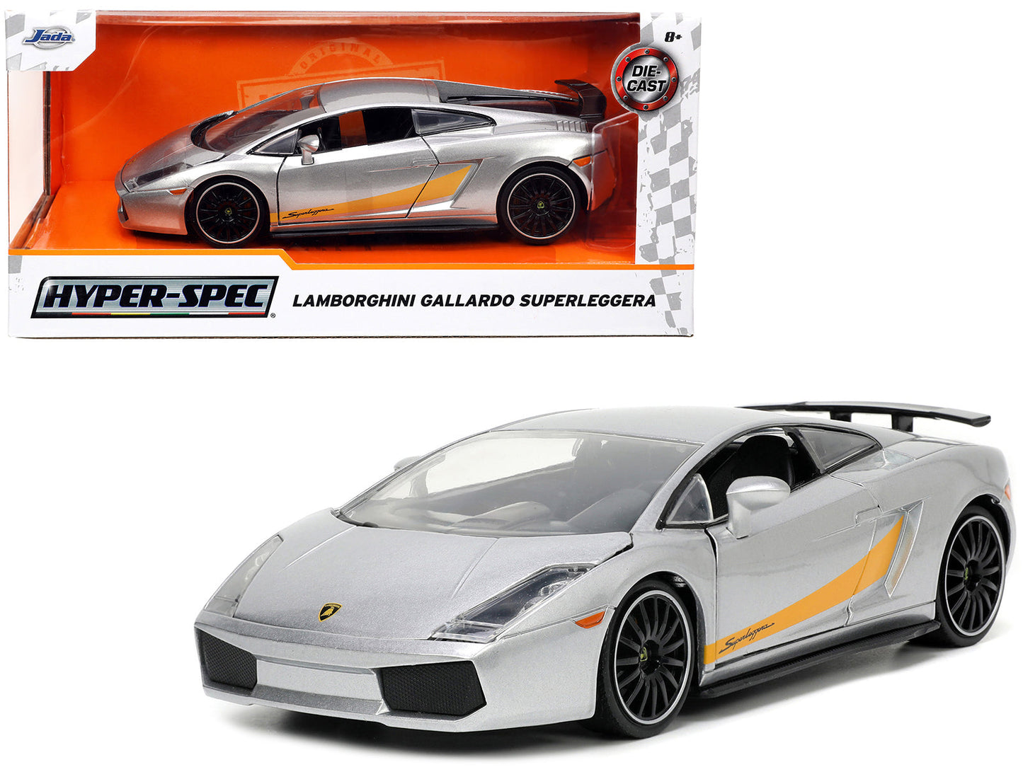 Lamborghini Gallardo Superleggera Silver Metallic with Yellow Stripes "Hyper-Spec" Series 1/24 Diecast Model Car