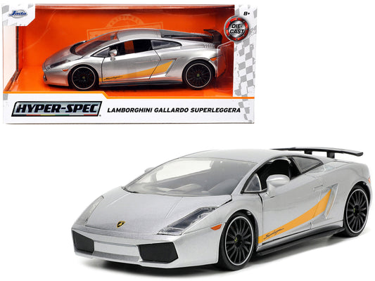 Lamborghini Gallardo Superleggera Silver Metallic with Yellow Stripes "Hyper-Spec" Series 1/24 Diecast Model Car