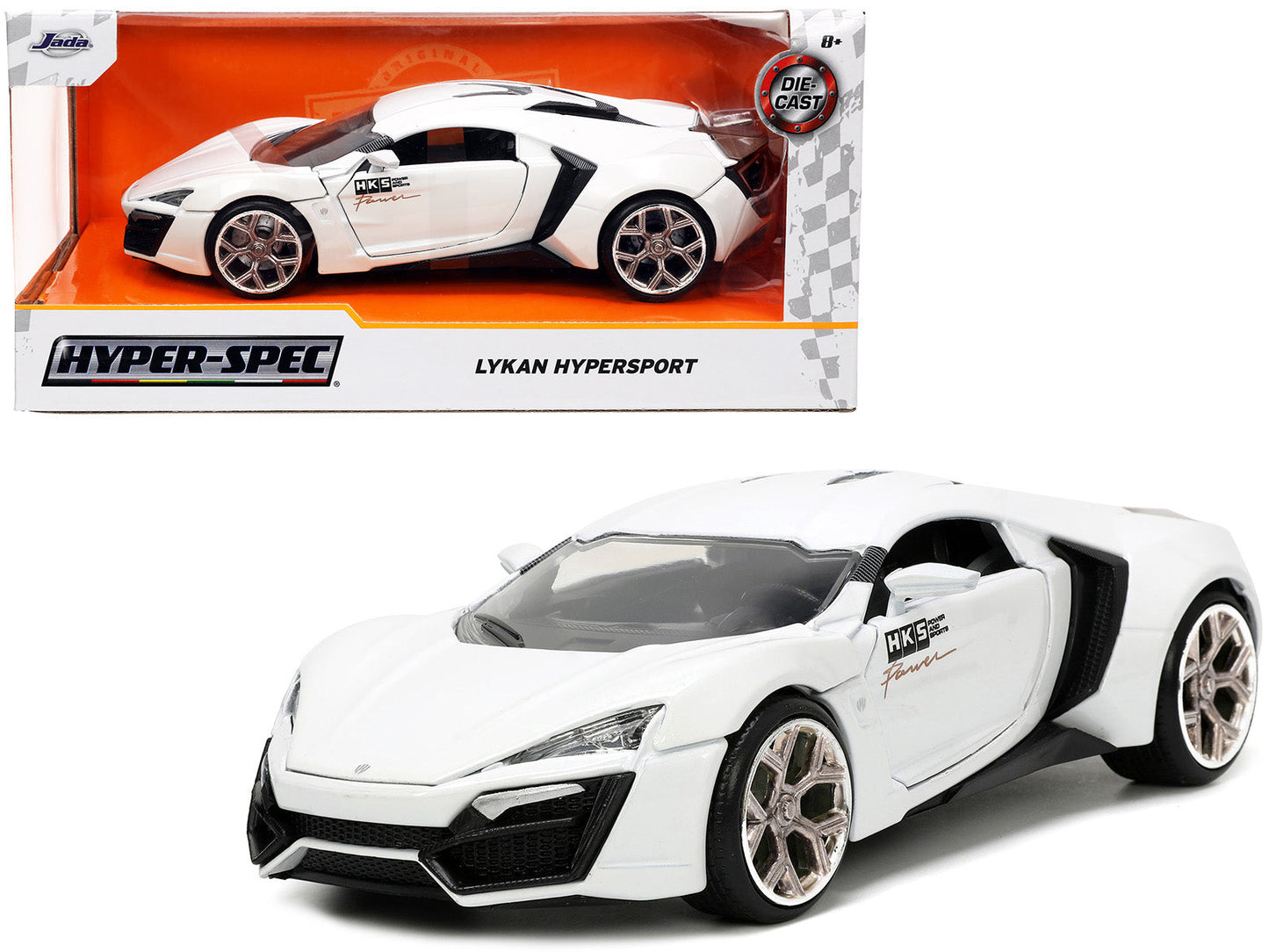 Lykan Hypersport White with Bronze Metallic Rear Spoiler "HKS" "Hyper-Spec" Series 1/24 Diecast Model Car