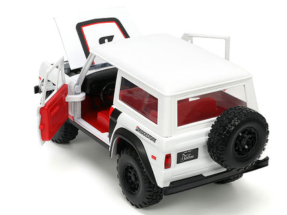1973 Ford Bronco #008 White with Red and Black Stripes and Red Interior with Extra Wheels "Just Trucks" Series 1/24 Diecast Model Car