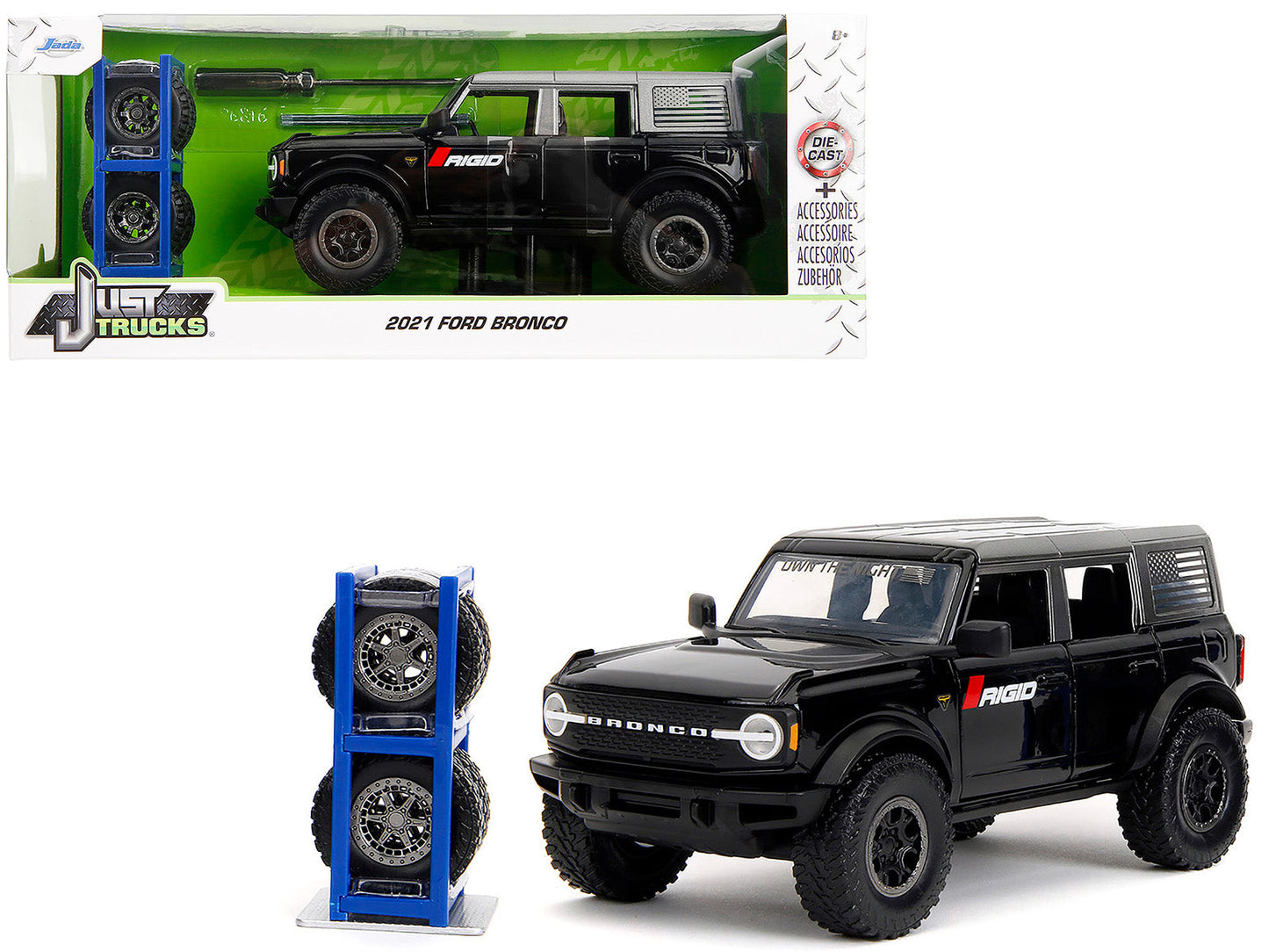 2021 Ford Bronco Badlands Black "Rigid" with Extra Wheels "Just Trucks" Series 1/24 Diecast Model Car