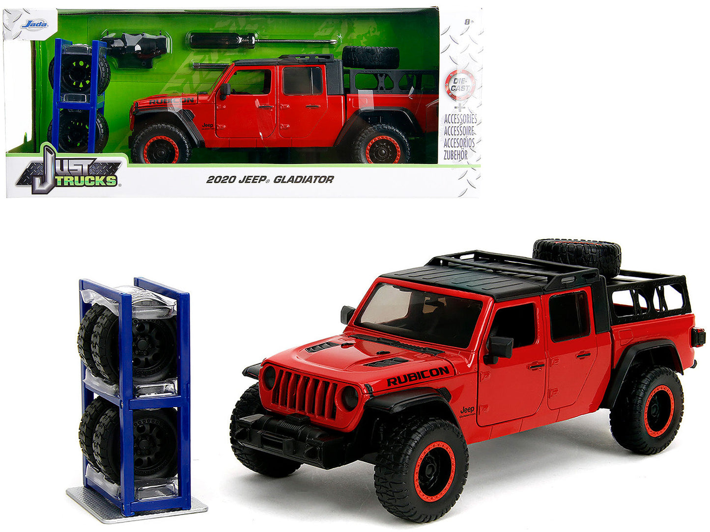 2020 Jeep Gladiator Rubicon Pickup Truck Red with Black Top and Extra Wheels "Just Trucks" Series 1/24 Diecast Model Car
