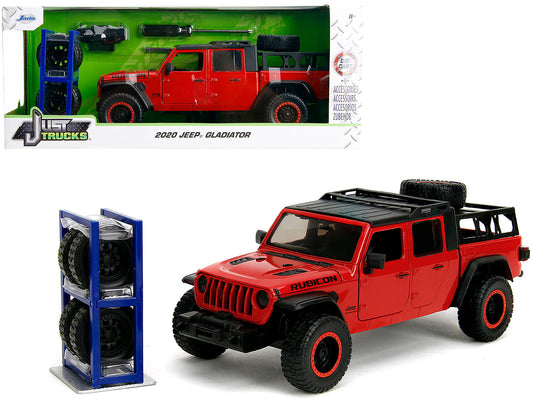 2020 Jeep Gladiator Rubicon Pickup Truck Red with Black Top and Extra Wheels "Just Trucks" Series 1/24 Diecast Model Car