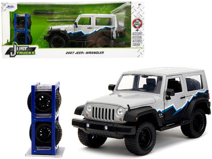 2007 Jeep Wrangler Gray and Black with Blue and White Stripes with Extra Wheels "Just Trucks" Series 1/24 Diecast Model Car