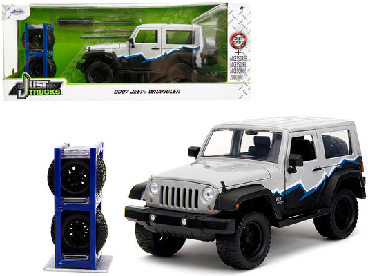 2007 Jeep Wrangler Gray and Black with Blue and White Stripes with Extra Wheels "Just Trucks" Series 1/24 Diecast Model Car