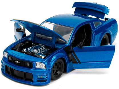 2006 Ford Mustang GT Blue Metallic with Matt Black Hood and Stripes "Bigtime Muscle" Series 1/24 Diecast Model Car