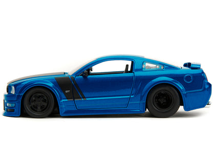 2006 Ford Mustang GT Blue Metallic with Matt Black Hood and Stripes "Bigtime Muscle" Series 1/24 Diecast Model Car