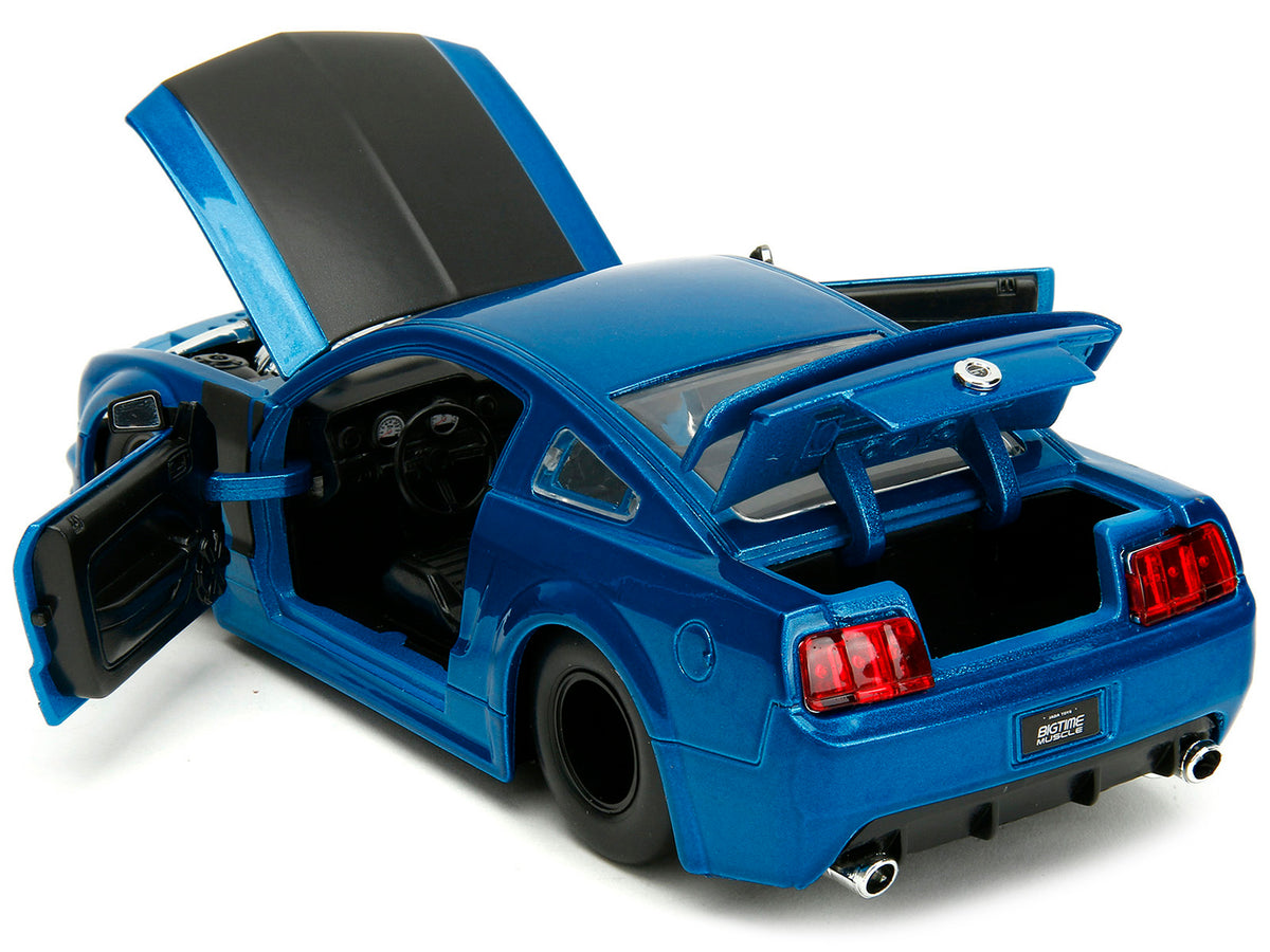 2006 Ford Mustang GT Blue Metallic with Matt Black Hood and Stripes "Bigtime Muscle" Series 1/24 Diecast Model Car