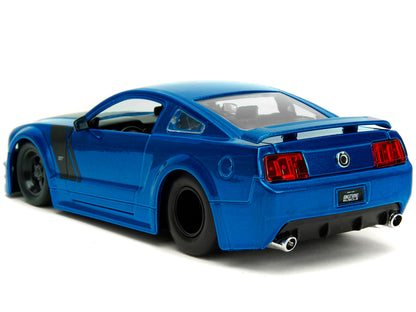 2006 Ford Mustang GT Blue Metallic with Matt Black Hood and Stripes "Bigtime Muscle" Series 1/24 Diecast Model Car