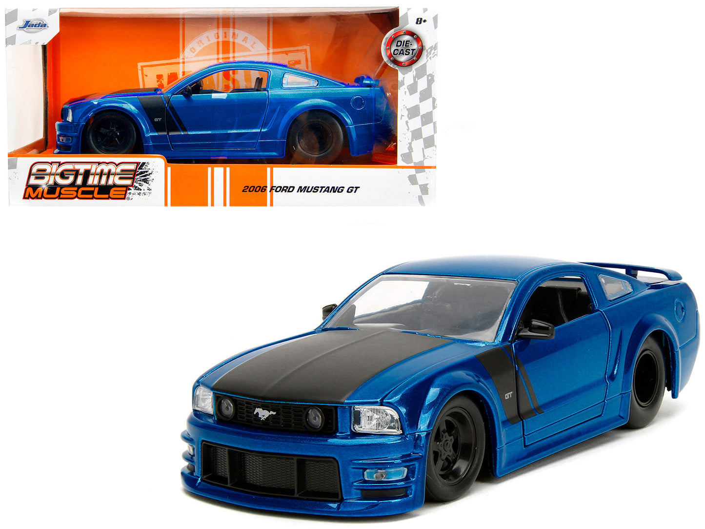 2006 Ford Mustang GT Blue Metallic with Matt Black Hood and Stripes "Bigtime Muscle" Series 1/24 Diecast Model Car