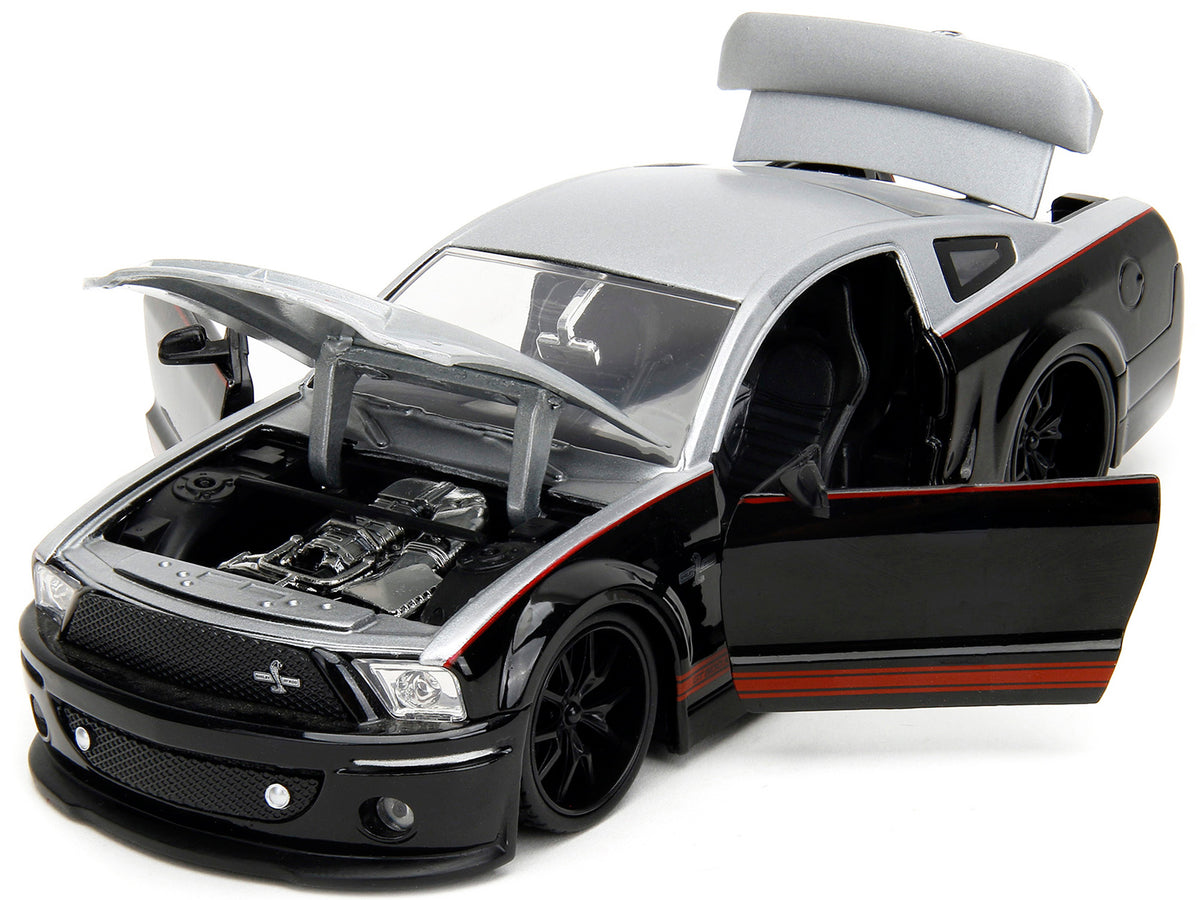 2008 Ford Shelby Mustang GT-500KR Silver and Black with Red Stripes "Bigtime Muscle" Series 1/24 Diecast Model Car