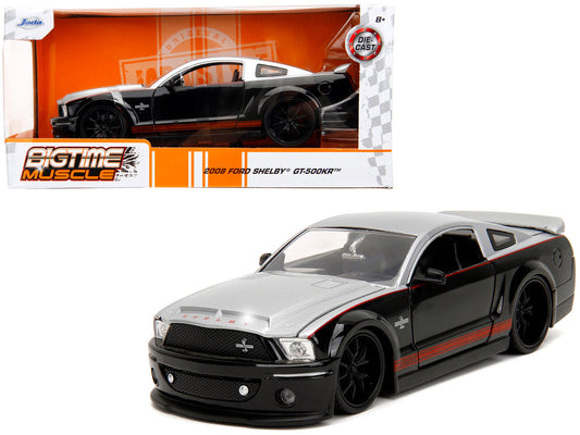 2008 Ford Shelby Mustang GT-500KR Silver and Black with Red Stripes "Bigtime Muscle" Series 1/24 Diecast Model Car