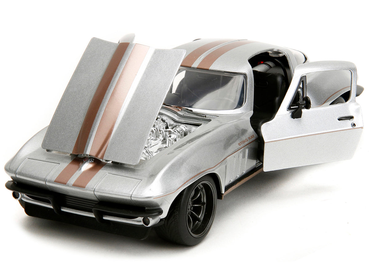 1966 Chevrolet Corvette Silver Metallic with Bronze Stripes "Bigtime Muscle" Series 1/24 Diecast Model Car