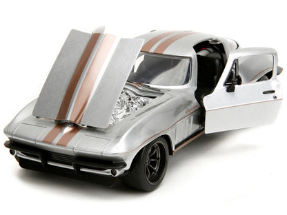 1966 Chevrolet Corvette Silver Metallic with Bronze Stripes "Bigtime Muscle" Series 1/24 Diecast Model Car