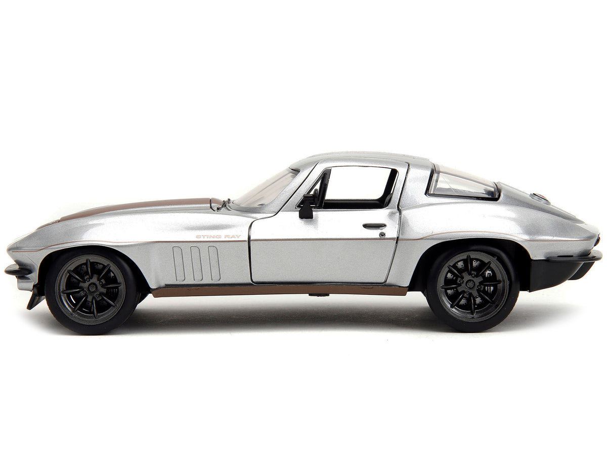 1966 Chevrolet Corvette Silver Metallic with Bronze Stripes "Bigtime Muscle" Series 1/24 Diecast Model Car