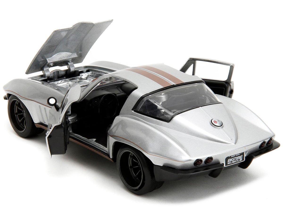 1966 Chevrolet Corvette Silver Metallic with Bronze Stripes "Bigtime Muscle" Series 1/24 Diecast Model Car
