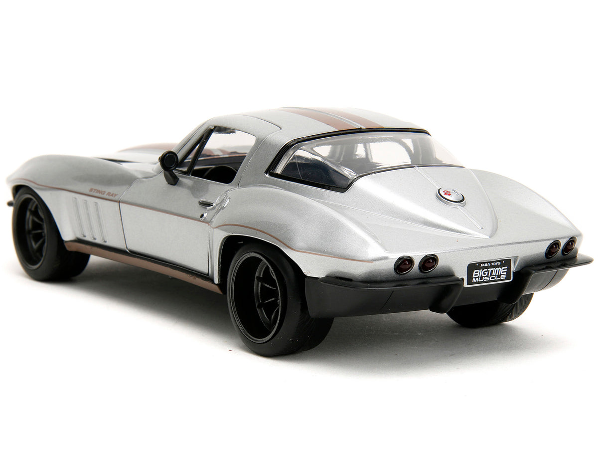 1966 Chevrolet Corvette Silver Metallic with Bronze Stripes "Bigtime Muscle" Series 1/24 Diecast Model Car