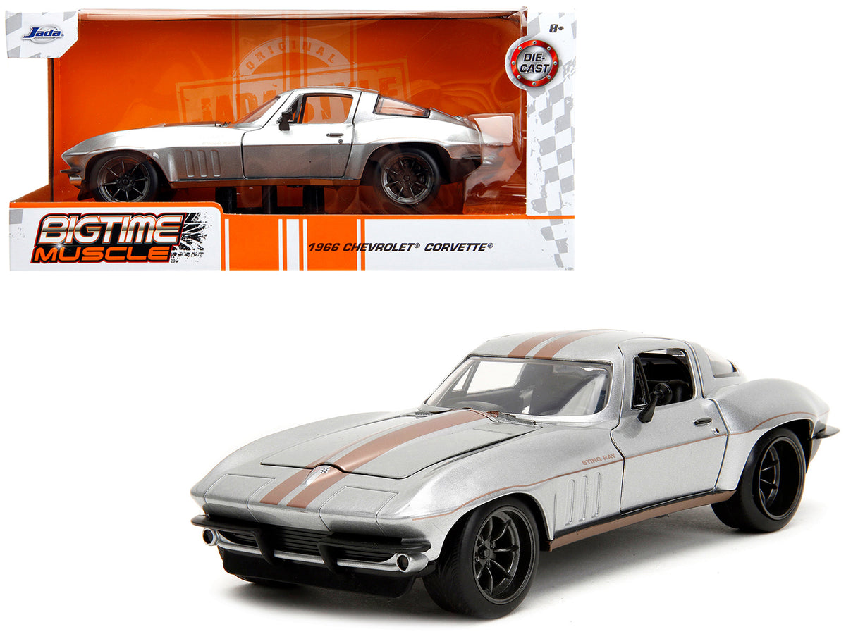 1966 Chevrolet Corvette Silver Metallic with Bronze Stripes "Bigtime Muscle" Series 1/24 Diecast Model Car