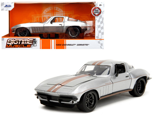 1966 Chevrolet Corvette Silver Metallic with Bronze Stripes "Bigtime Muscle" Series 1/24 Diecast Model Car