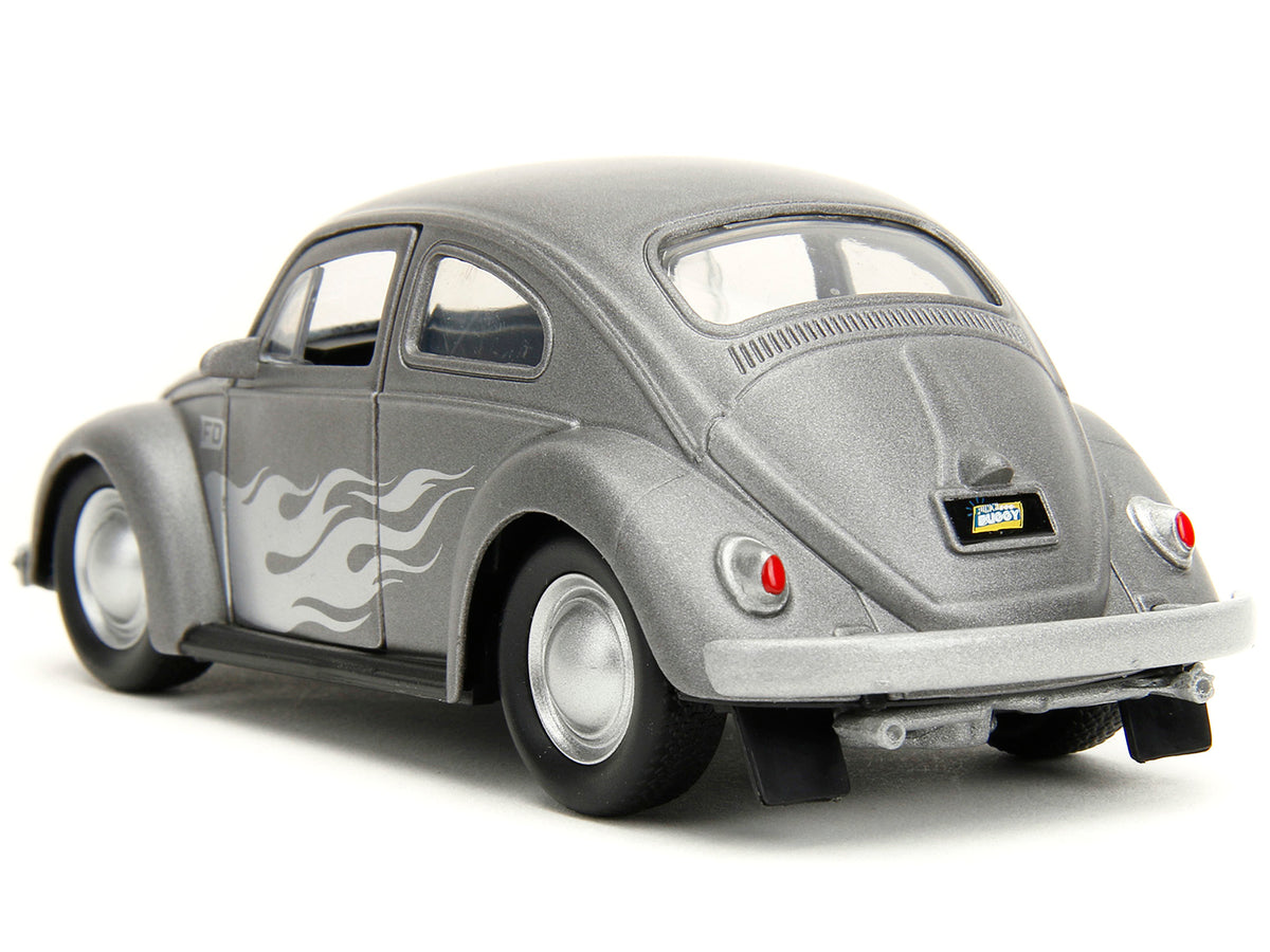 1959 Volkswagen Beetle Gray Metallic with Silver Flames and Boxing Gloves Accessory "Punch Buggy" Series 1/32 Diecast Model Car