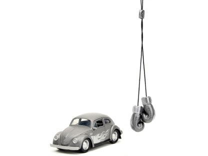 1959 Volkswagen Beetle Gray Metallic with Silver Flames and Boxing Gloves Accessory "Punch Buggy" Series 1/32 Diecast Model Car