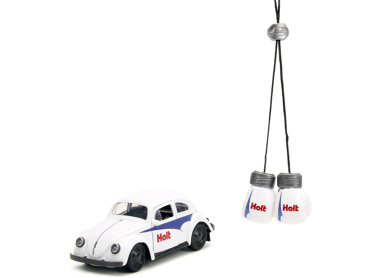 1959 Volkswagen Beetle "Holt" White with Blue Graphics and Boxing Gloves Accessory "Punch Buggy" Series 1/32 Diecast Model Car