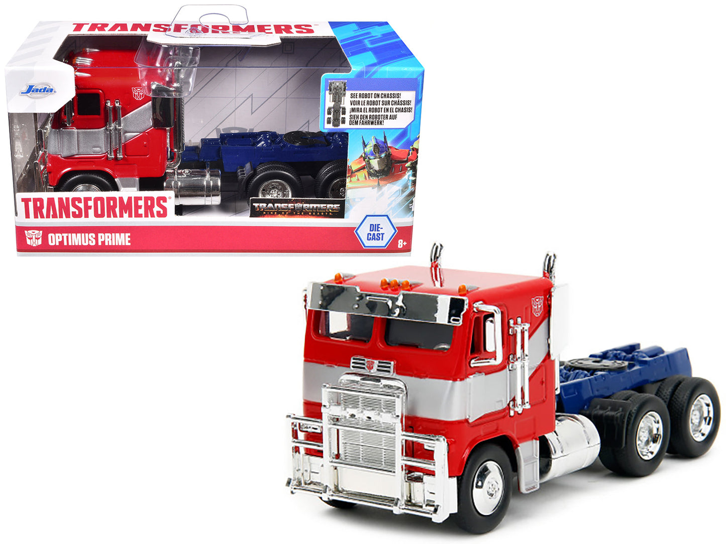 Optimus Prime Tractor Truck Red and Blue with Silver Stripes "Transformers: Rise of the Beasts" (2023) Movie "Hollywood Rides" Series 1/32 Diecast Model Car
