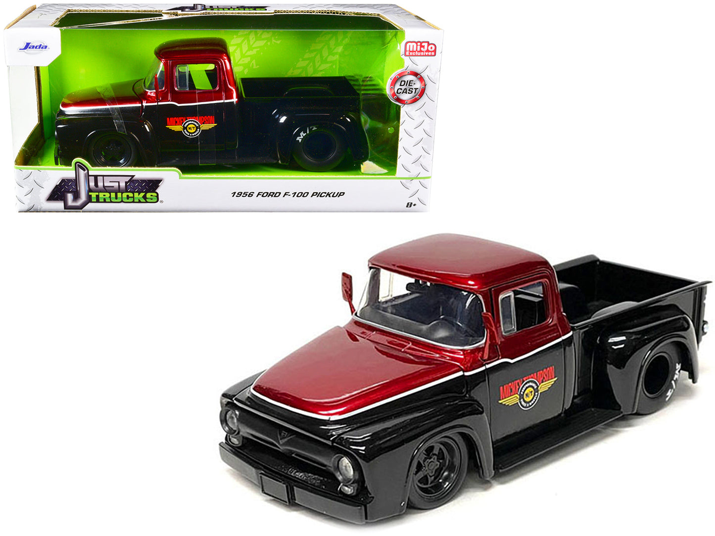 1956 Ford F-100 Pickup Truck "Mickey Thompson Performance Tires & Wheels" Black and Red Metallic "Just Trucks" Series 1/24 Diecast Model Car