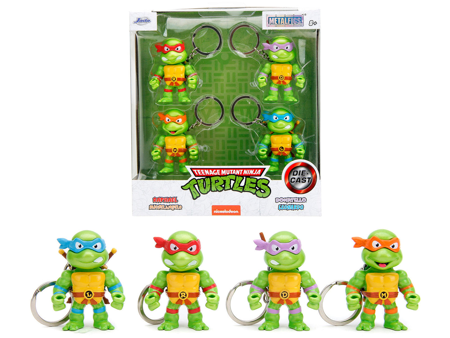 Set of 4 Diecast Figure Key Chains "Teenage Mutant Ninja Turtles" TV Series "Metalfigs" Series Diecast Models