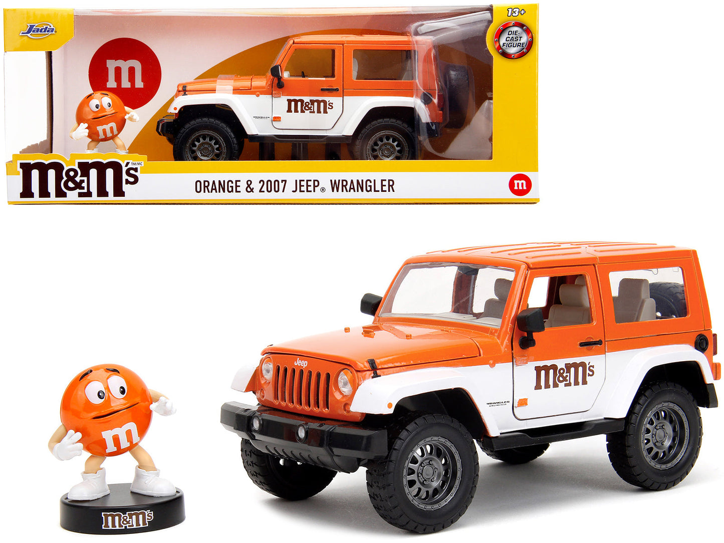 2007 Jeep Wrangler Orange Metallic and White and Orange M&M Diecast Figure "M&M's" "Hollywood Rides" Series 1/24 Diecast Model Car
