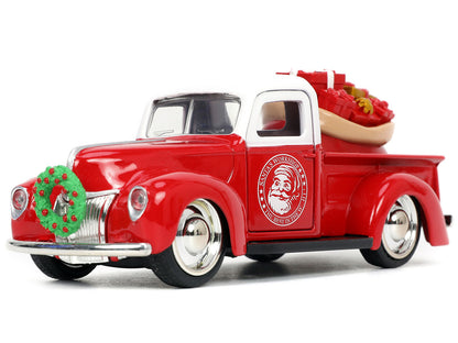 1941 Ford Pickup Truck Red and White "Santa's Workshop" and 1957 Chevrolet Bel Air Red Metallic and White "Express 25" with Mr. and Mrs. Santa Claus Diecast Figures "Holiday Rides" Series 1/32 Diecast Model Cars