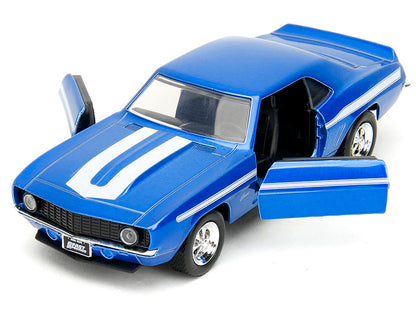1969 Chevrolet Camaro Blue Metallic with White Stripes "2 Fast 2 Furious" (2003) Movie "Fast & Furious" Series 1/32 Diecast Model Car