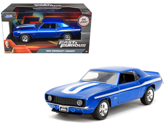1969 Chevrolet Camaro Blue Metallic with White Stripes "2 Fast 2 Furious" (2003) Movie "Fast & Furious" Series 1/32 Diecast Model Car