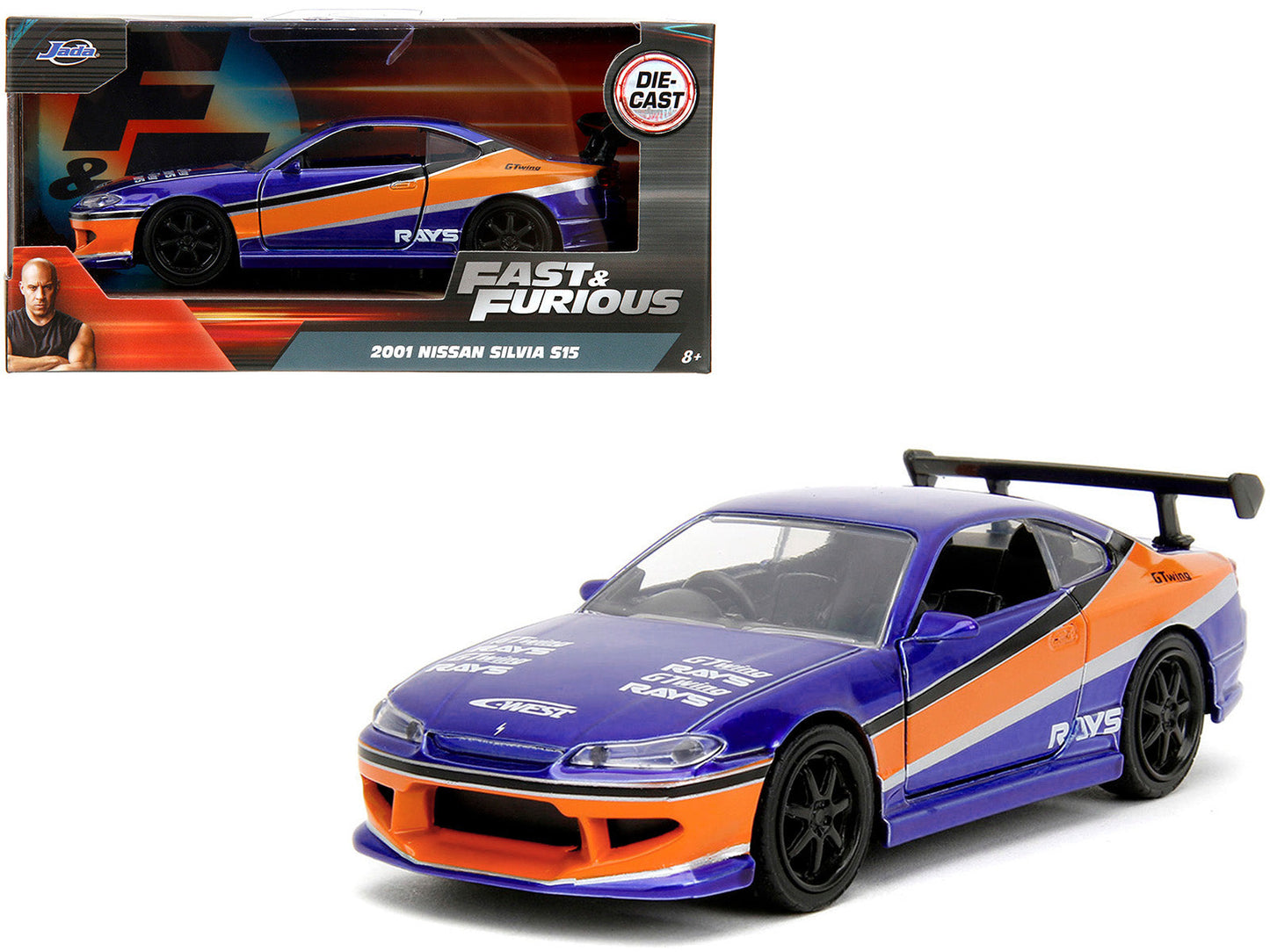 2001 Nissan Silvia S15 RHD (Right Hand Drive) Blue Metallic with Graphics "The Fast and the Furious: Tokyo Drift" (2006) Movie "Fast & Furious" Series 1/32 Diecast Car Model