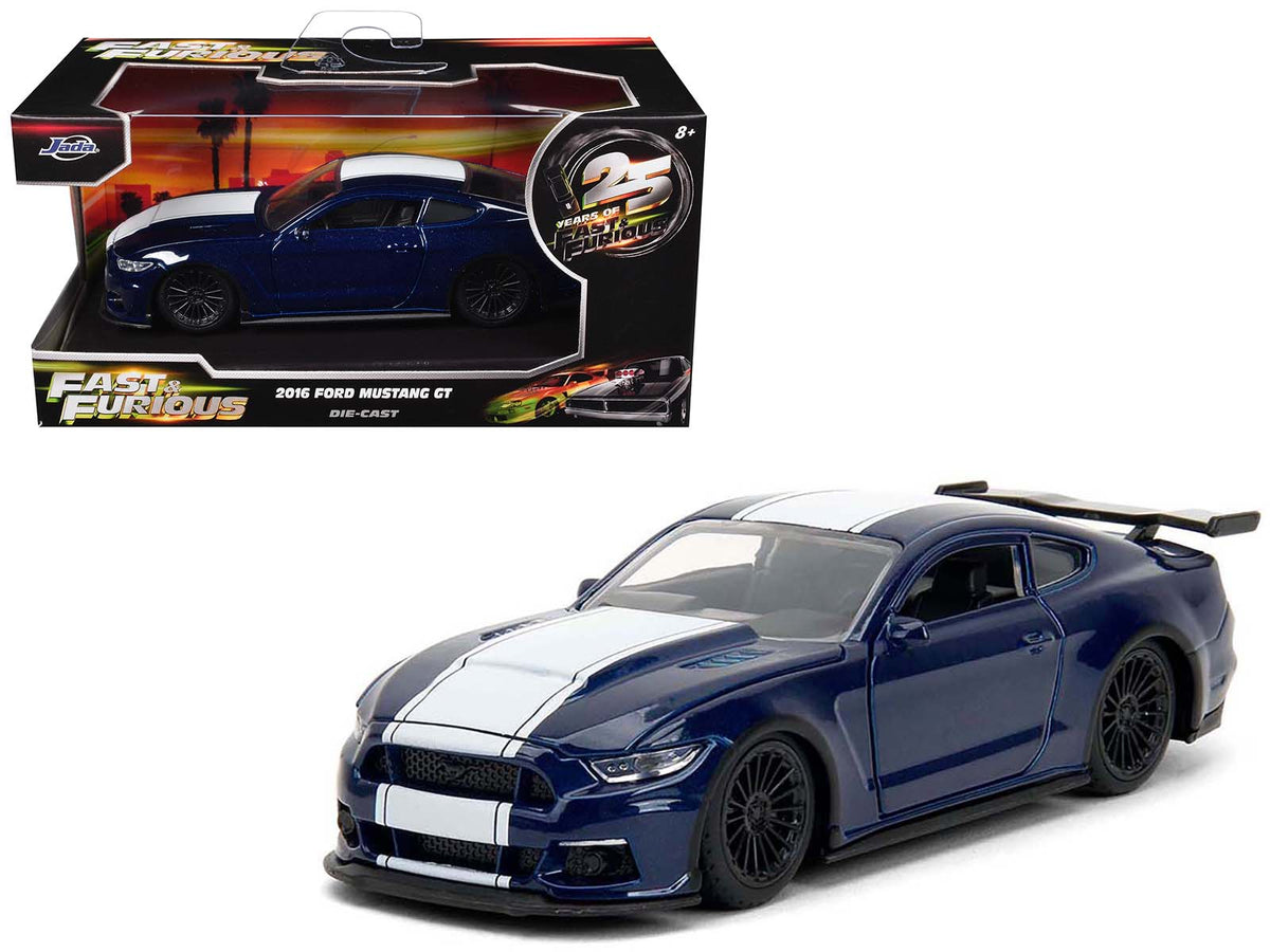 2016 Ford Mustang GT Dark Blue Metallic with White Stripe "F9" (2021) Movie "25 Years of Fast & Furious" Series 1/32 Diecast Model Car