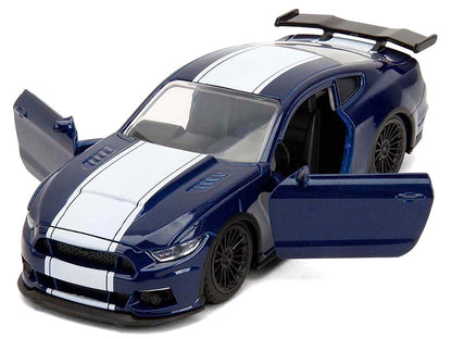2016 Ford Mustang GT Dark Blue Metallic with White Stripe "F9" (2021) Movie "25 Years of Fast & Furious" Series 1/32 Diecast Model Car