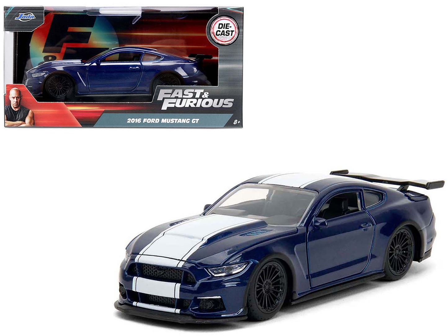 2016 Ford Mustang GT Dark Blue Metallic with White Stripe "F9" (2021) Movie "Fast & Furious" Series 1/32 Diecast Model Car