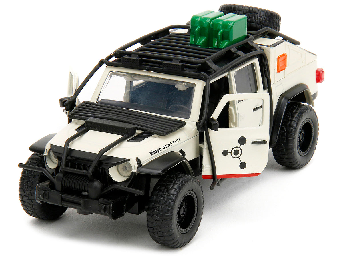 Jeep Gladiator Pickup Truck with Equipment Shell Beige with Graphics "Biosyn Genetics" "Jurassic World Dominion" (2022) Movie "Hollywood Rides" Series 1/32 Diecast Model Car