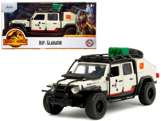 Jeep Gladiator Pickup Truck with Equipment Shell Beige with Graphics "Biosyn Genetics" "Jurassic World Dominion" (2022) Movie "Hollywood Rides" Series 1/32 Diecast Model Car
