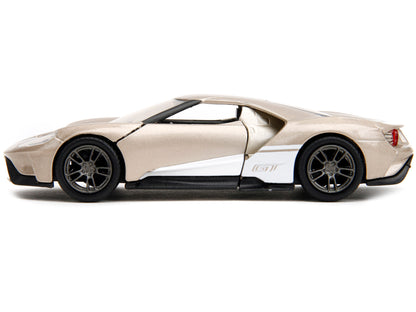 2017 Ford GT Gold Metallic with White Accents "Pink Slips" Series 1/32 Diecast Model Car