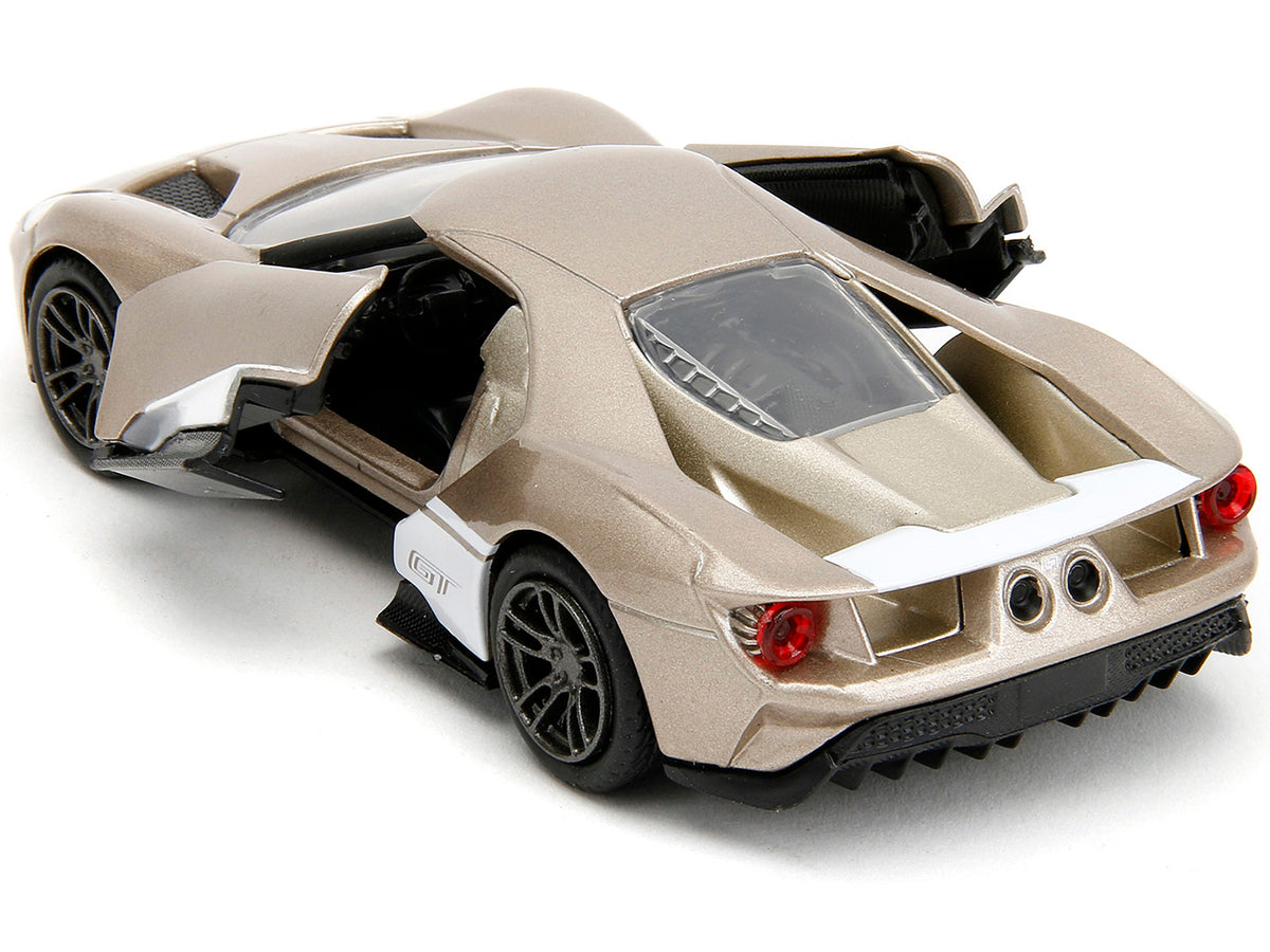 2017 Ford GT Gold Metallic with White Accents "Pink Slips" Series 1/32 Diecast Model Car