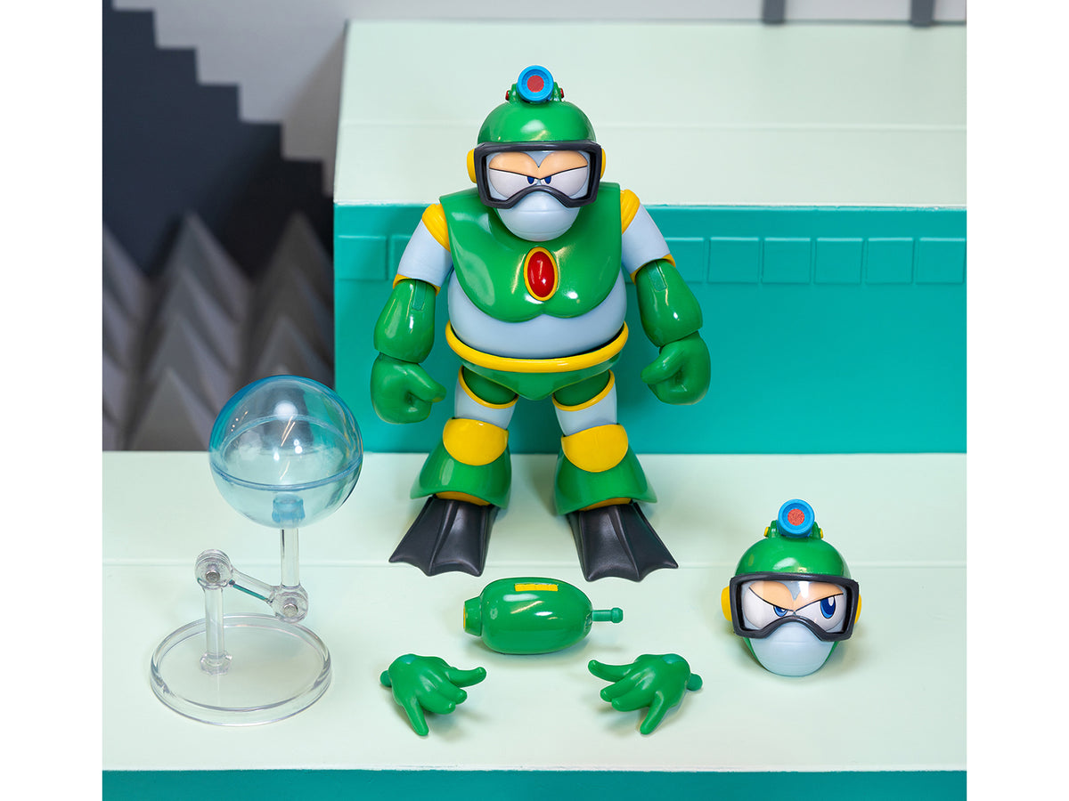 Bubble Man 5" Moveable Figure (Deluxe Version) with Accessories and Alternate Head and Hands "Mega Man" (1987) Video Game Model