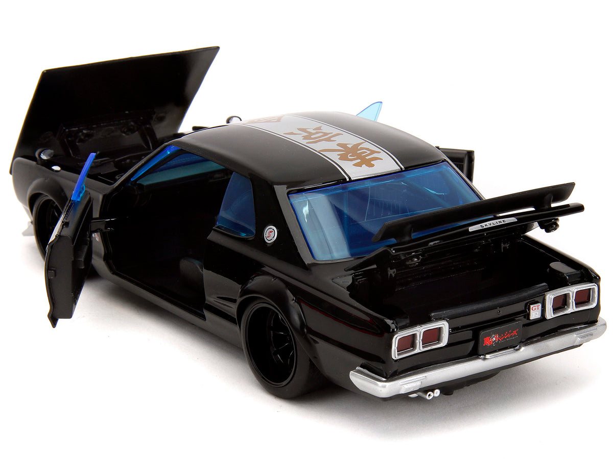 1971 Nissan Skyline GT-R RHD (Right Hand Drive) Black with Silver Stripe and Mikey Diecast Figure "Tokyo Revengers" (2021) TV Series "Anime Hollywood Rides" Series 1/24 Diecast Model Car