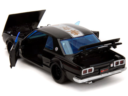 1971 Nissan Skyline GT-R RHD (Right Hand Drive) Black with Silver Stripe and Mikey Diecast Figure "Tokyo Revengers" (2021) TV Series "Anime Hollywood Rides" Series 1/24 Diecast Model Car